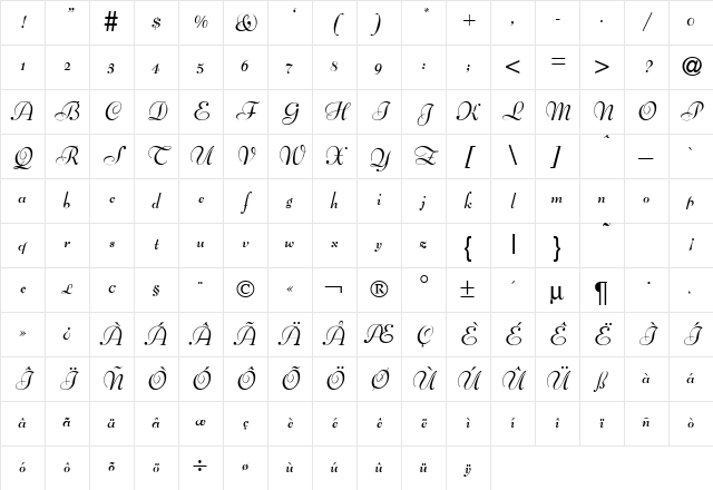 BernhardScript Bold Character Map