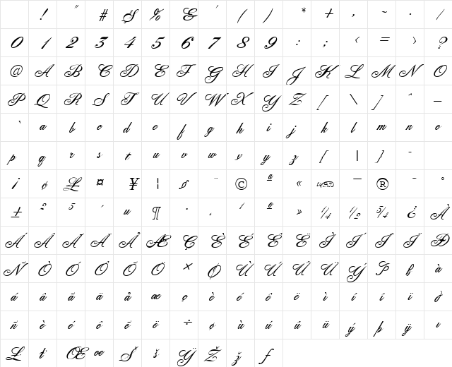 Yorkshire Script Regular Character Map Yorkshire Script Regular Character Map