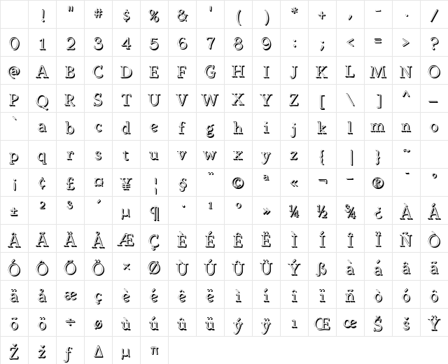 YoubeeShadow Regular Character Map YoubeeShadow Regular Character Map