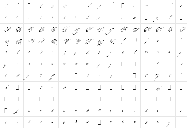 YoungBaroque Regular Character Map