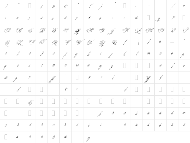 YoungBaroquePlain Regular Character Map
