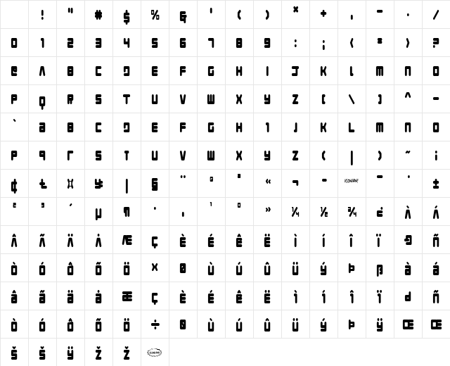 Young Techs Condensed Regular Character Map