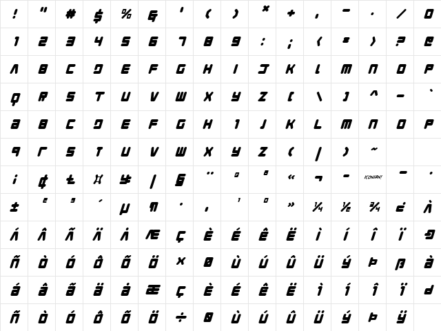 Young Techs Italic Italic Character Map Young Techs Italic Italic Character Map