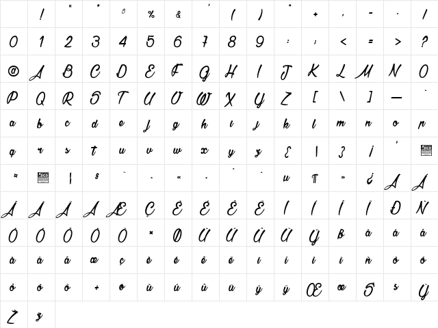 La Cithare_PersonalUseOnly Regular Character Map