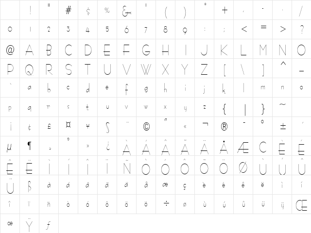Bernie Condensed Normal Character Map Bernie Condensed Normal Character Map