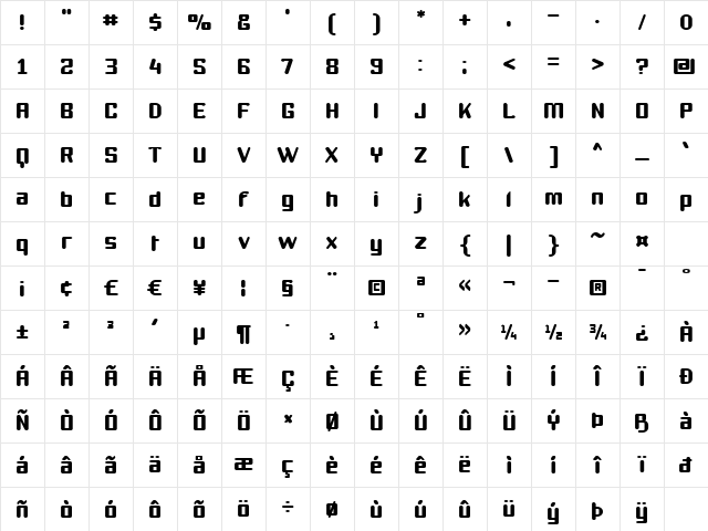 Youthanasia Regular Character Map