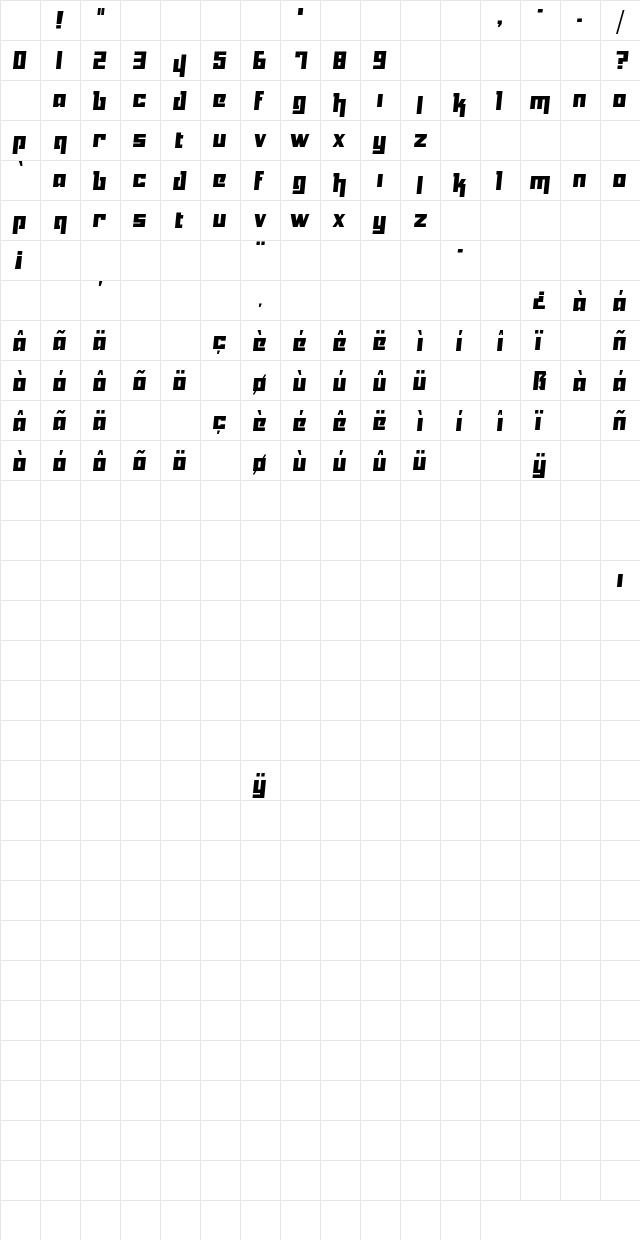 Yukarimobile Regular Character Map
