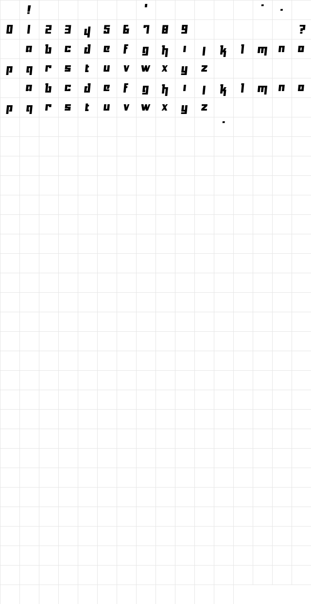 Yukarimobile Regular Character Map
