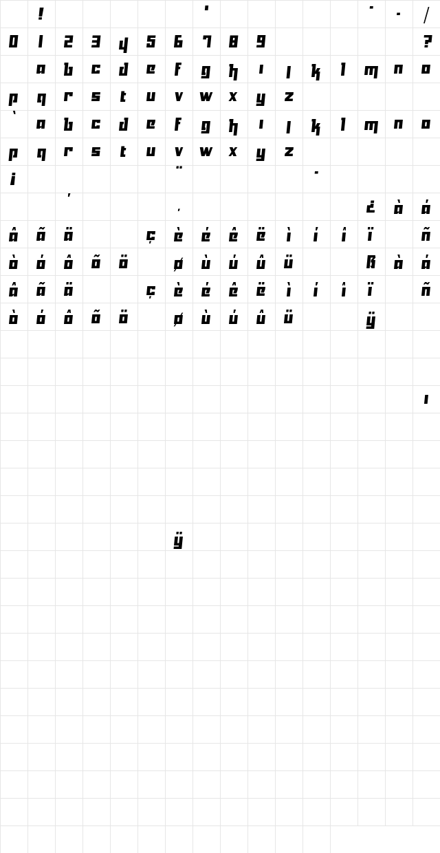 Yukarimobile Regular Character Map
