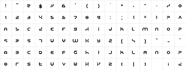 Yukon Tech Regular Character Map