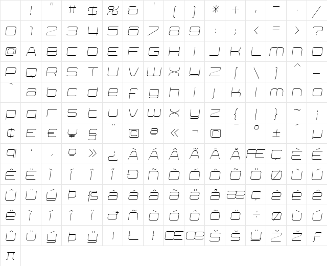 Yumi Oblique Light Character Map Yumi Oblique Light Character Map
