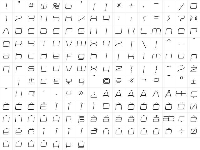 Yumi Oblique Normal Character Map