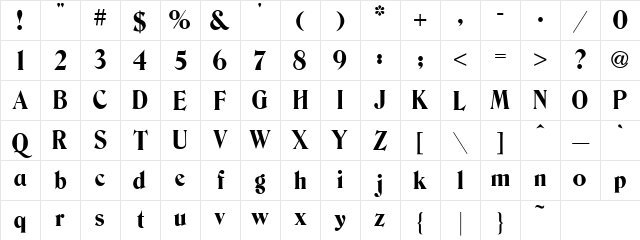Berns Regular Character Map