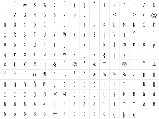LA Headlights BTN Cond Regular Character Map