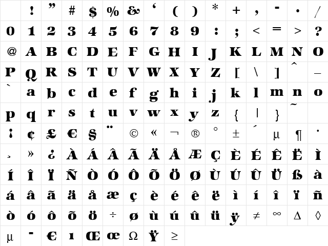 ZabriskieInternational-Heavy Regular Character Map ZabriskieInternational-Heavy Regular Character Map