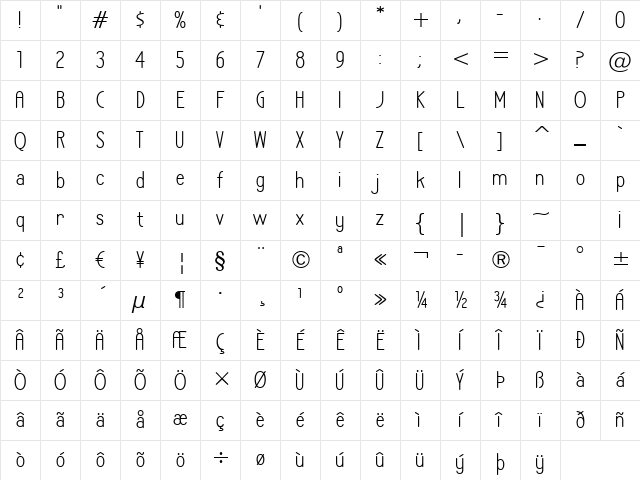 LA Headlights BTN Regular Character Map