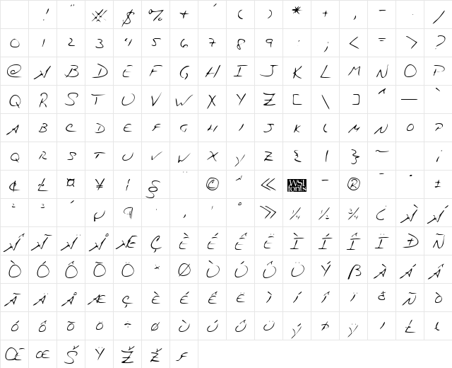 ZacksHand Regular Character Map ZacksHand Regular Character Map
