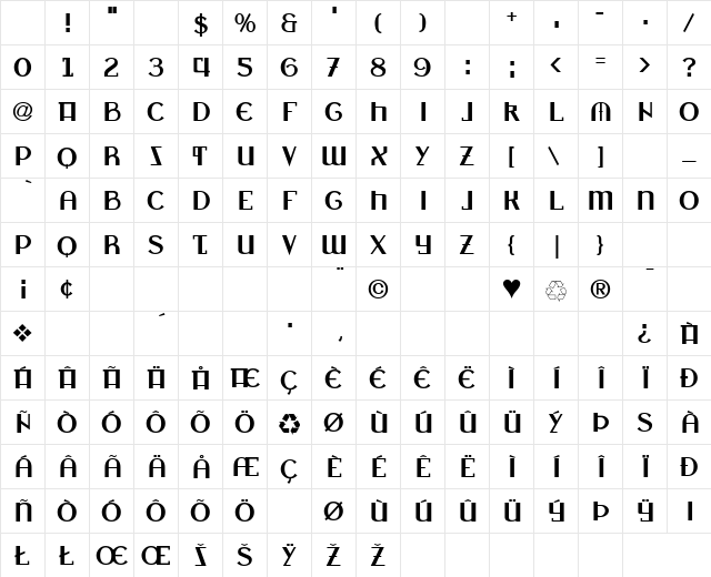 Zagora Bold Character Map