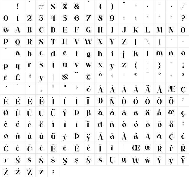 Zagora Regular Character Map Zagora Regular Character Map