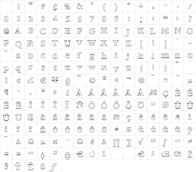 BernsteinOutline Bold Character Map BernsteinOutline Bold Character Map