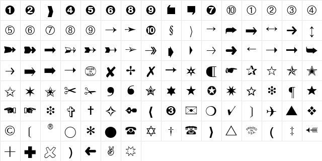 Zapf Dingbats One Hundred BQ Regular Character Map