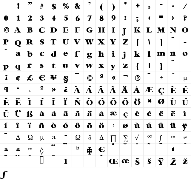 BernsteinSerial-Heavy Regular Character Map BernsteinSerial-Heavy Regular Character Map