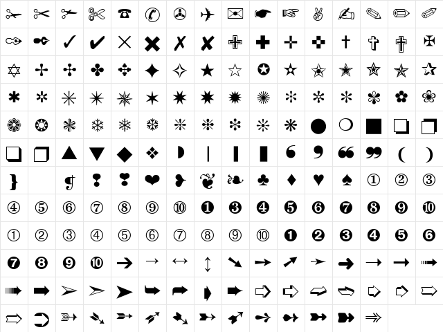 Zapf-Dingbats Normal Character Map
