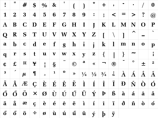 Zapf-Elliptical711 HU Bold Character Map
