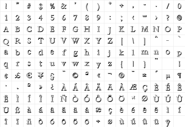 BernsteinShadow-Light Regular Character Map