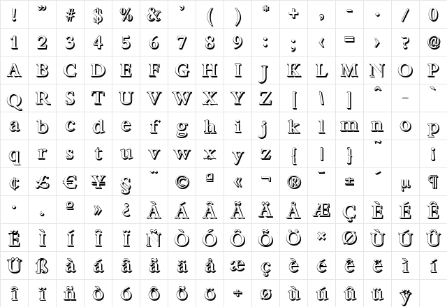 BernsteinShadow-Medium Regular Character Map
