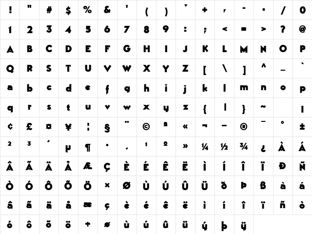 ZaucheSSK Bold Character Map