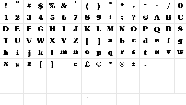 BerraDisplaySSK Regular Character Map