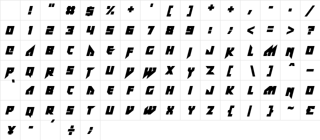 ZeF RAVE Italic Character Map ZeF RAVE Italic Character Map