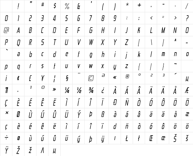 Zekton Cd Italic Character Map Zekton Cd Italic Character Map