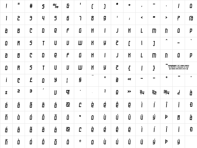 Armorica Oblique Character Map