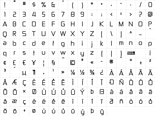Zekton Regular Character Map