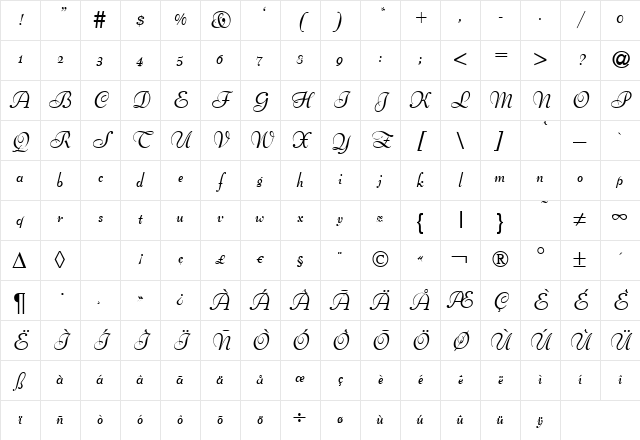 BernhardScript Bold Character Map BernhardScript Bold Character Map