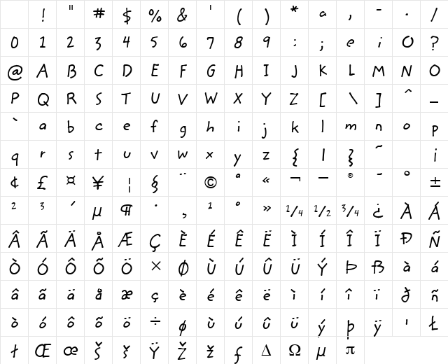 ZemkeHandITC TT Regular Character Map ZemkeHandITC TT Regular Character Map