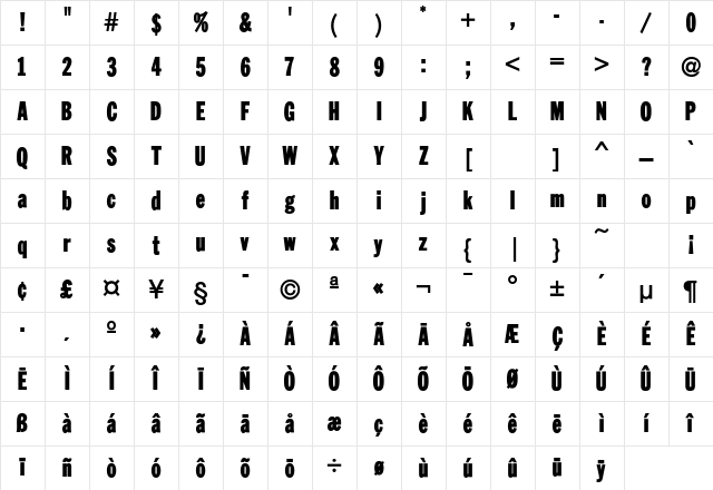 ZenherSSK Bold Character Map