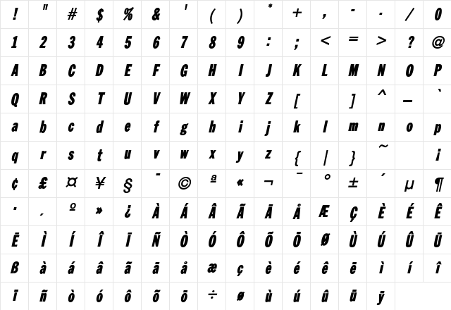ZenherSSK BoldItalic Character Map