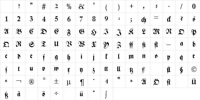 ZenithFraktur Bold Character Map ZenithFraktur Bold Character Map