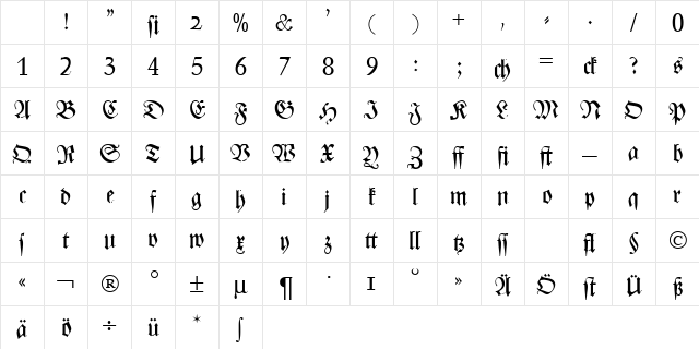 ZenithFraktur DB Regular Character Map ZenithFraktur DB Regular Character Map