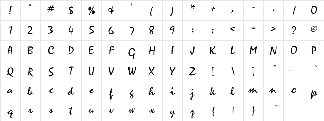 ZephyrScript Regular Character Map