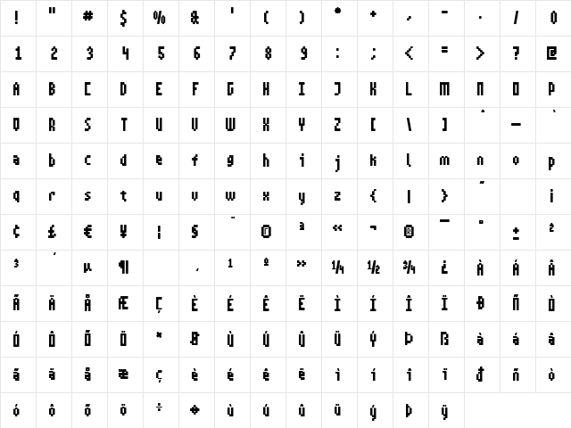ZEro Bold Character Map