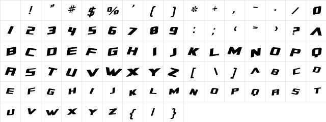 Zero Gravity Extended Italic Character Map
