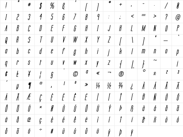 Labtop Secundo Bold Italic Character Map