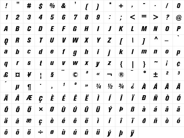 Berthold Akzidenz Grotesk BE Italic Character Map