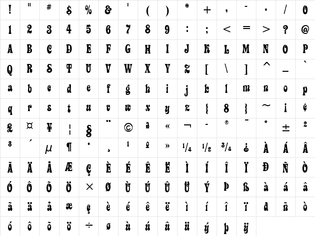 Ziggy ITC Bold Character Map