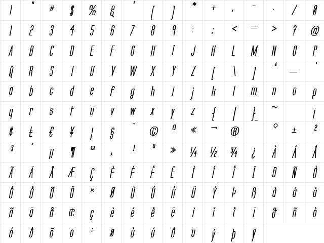 Labtop Secundo Bold Italic Character Map
