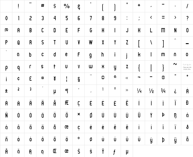 Zillah Modern Thin Regular Character Map Zillah Modern Thin Regular Character Map